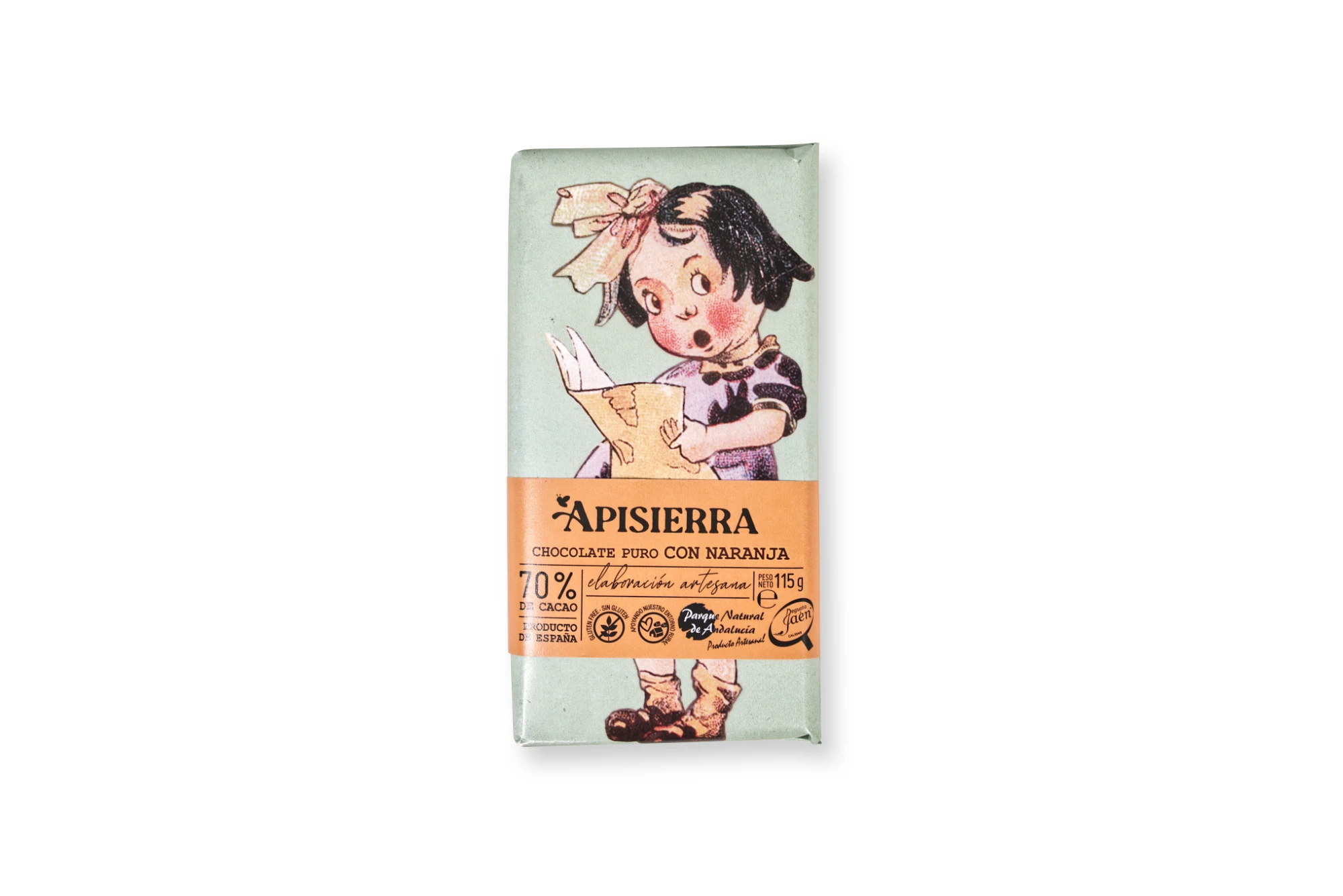 Tableta de chocolate artesano 70% con naranja